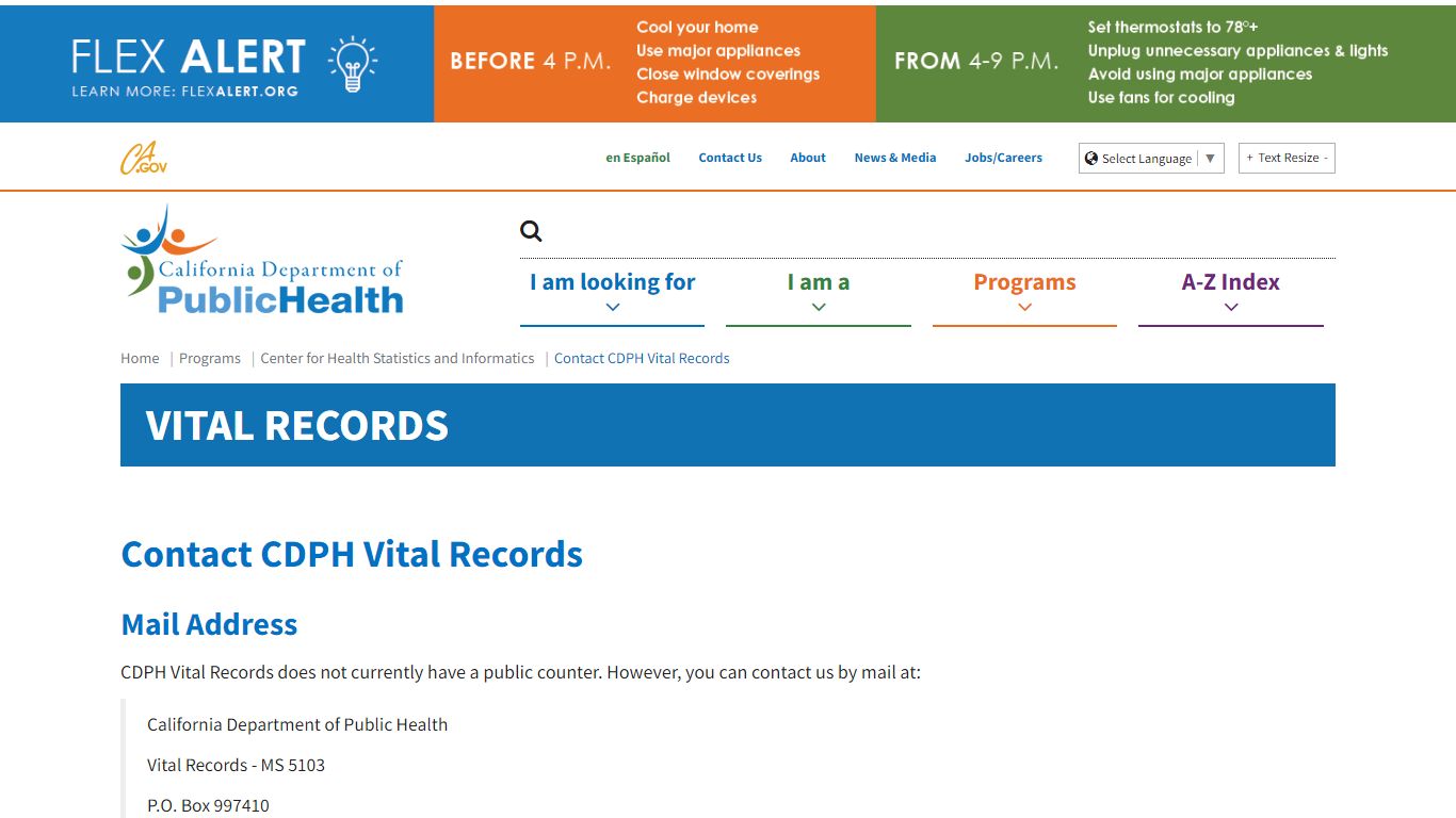 Contact CDPH Vital Records - California